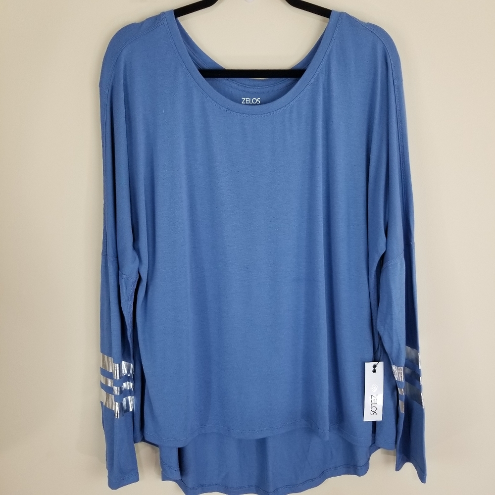 NWT Zelos Blue Long Sleeve Tee Silver PinStripe XL
